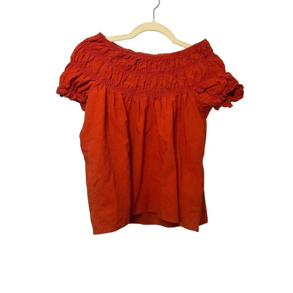 Copper Key Smocked Top Size Medium Orange Off Shoulder - Picture 2 of 7